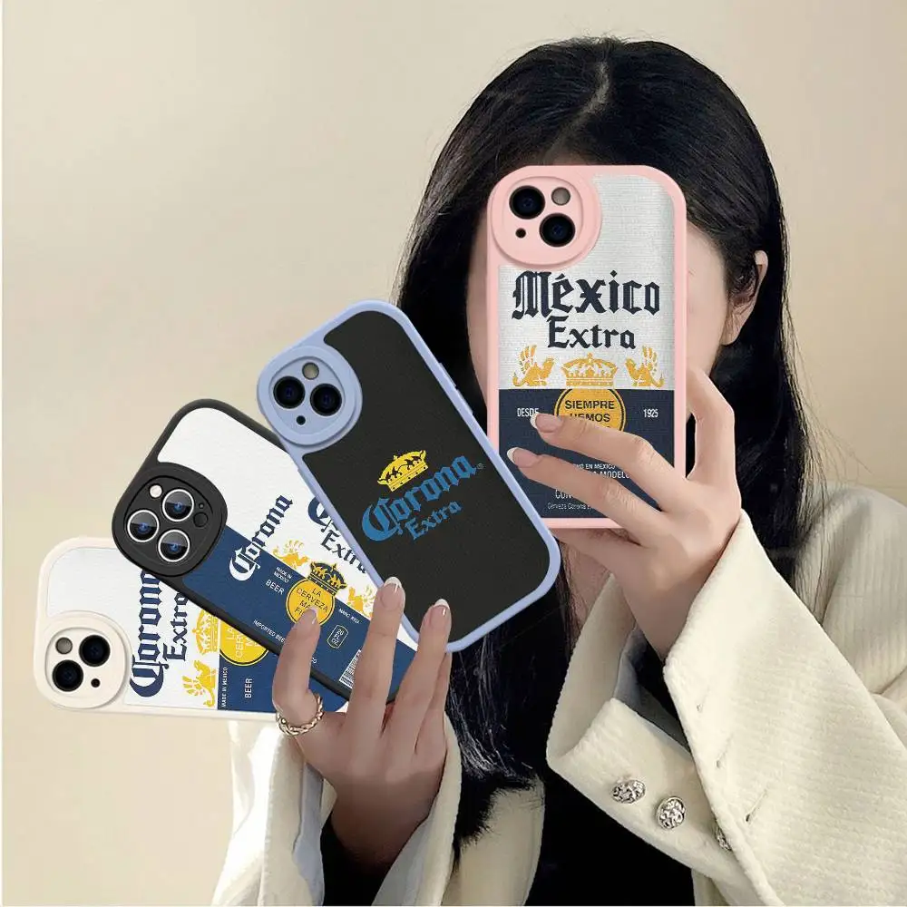 C-Corona E-Extra Beer Leather Phone Case For IPhone 16 16e 15 14 13 12 11 Pro Max Plus Mini Cover
