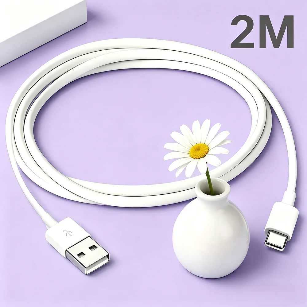 

Кабель для быстрой зарядки USB-A на USB-C, 2 м, 1 шт., для передачи данных и зарядки мобильных телефонов, планшетов, повербанков, использования в автомобиле