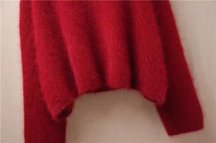 السيدات النساء الخريف الشتاء الملابس شعر المنك الكشمير محبوك س الرقبة طويلة مضيئة الأكمام فضفاضة البلوز سترة البلوز سحب الأعلى