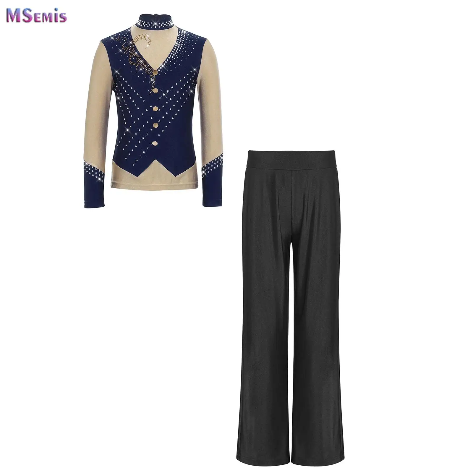 Maillots de patinaje artístico para niños con pantalones, ropa de baile de jazz y tango, camiseta de manga larga para ballet, blusa para presentaciones y competiciones
