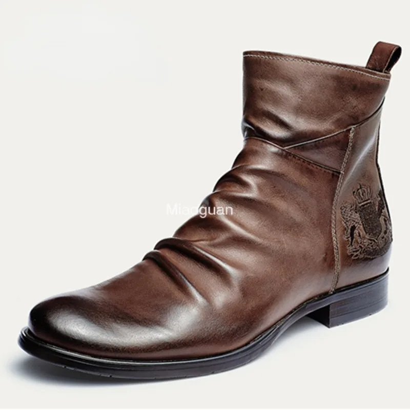 Handmade High Quality Side Zipper Plus Size Boots Men\'s Leather Boots Comfort Boots Fashion Leather Concise Leisure Design Boots