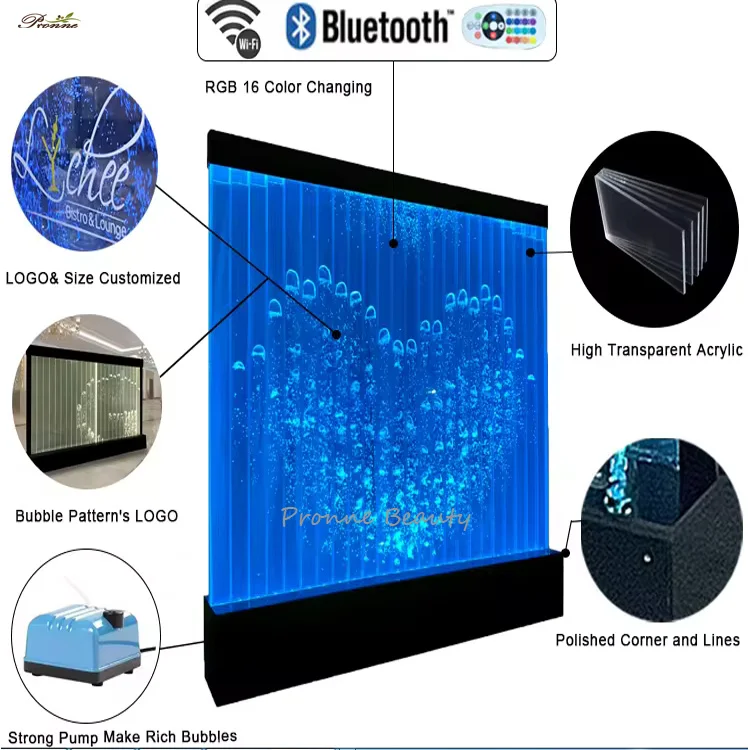 Customization.Decorative Acrylic Led Balcony Divider Screen Bubble Waterfall Wall Water Panel With logo