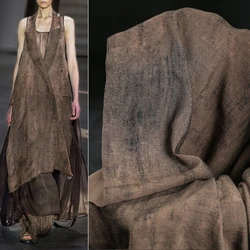Brown Coffee Colored Micro Particle Distressed Texture Cotton Linen Retro Dress Jacket Wide Leg Pants Clothing Designer Fabric
