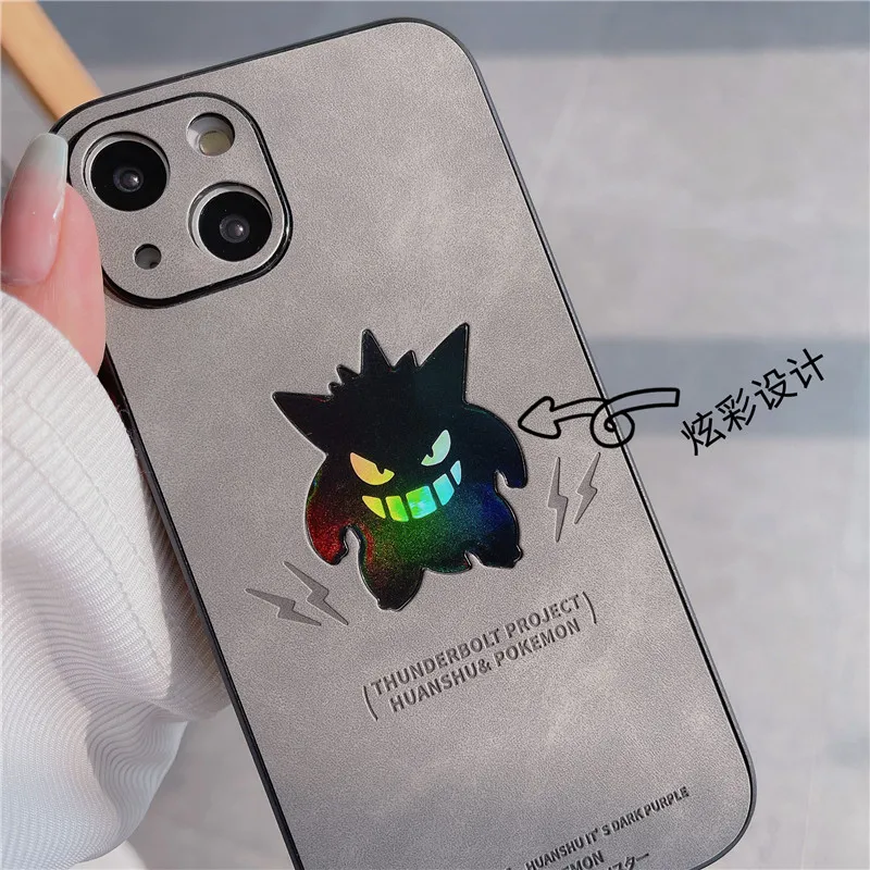 

Japanese Anime P-Pokemons Gengar Phone Case for iPhone 11 12 13 14 15 16 Pro Max Plus 16plus Ectoplasma Emboss Leather Cover