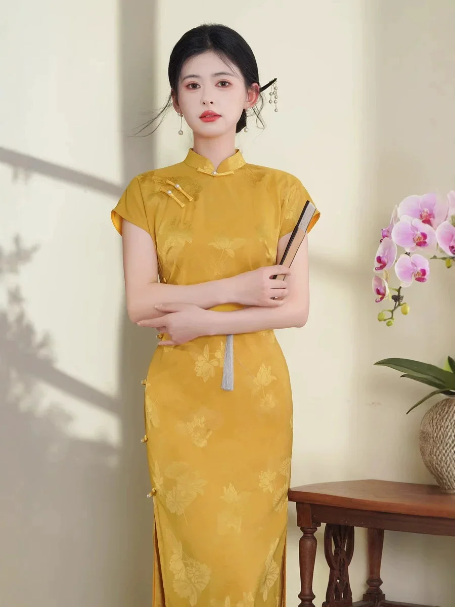 

National Style New Chinese Style Improved Cheongsam Dress For Women's Summer 2025 New Slim Jacquard Qipao Dress