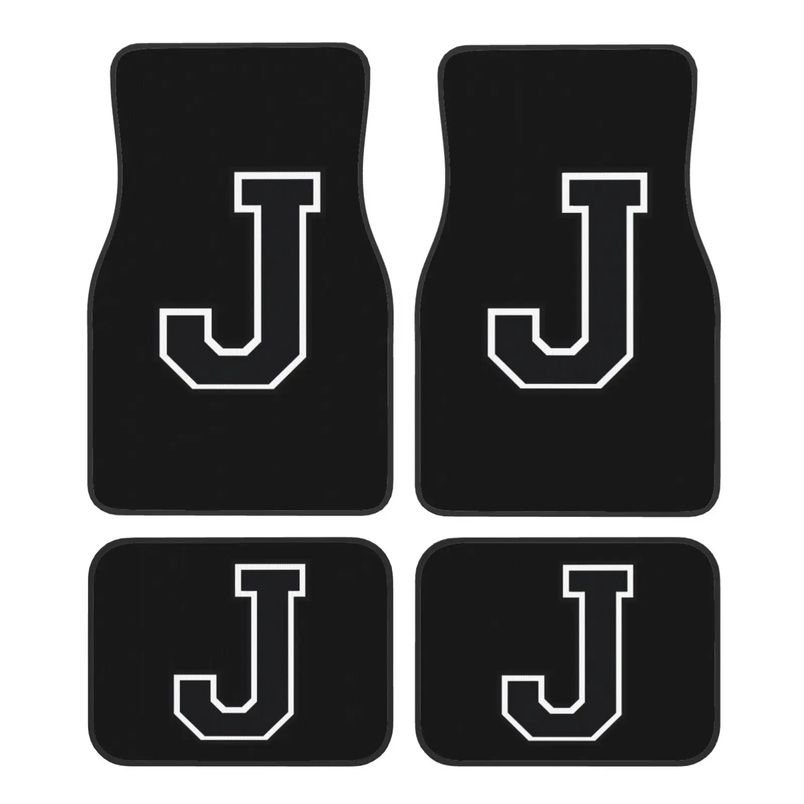 Letter J Pattern Car Floor Mats of 4 Pcs Non Slip Front Rear Rubber Foot Mats Carpets Floor Protection Mats Fits Most Vehicles