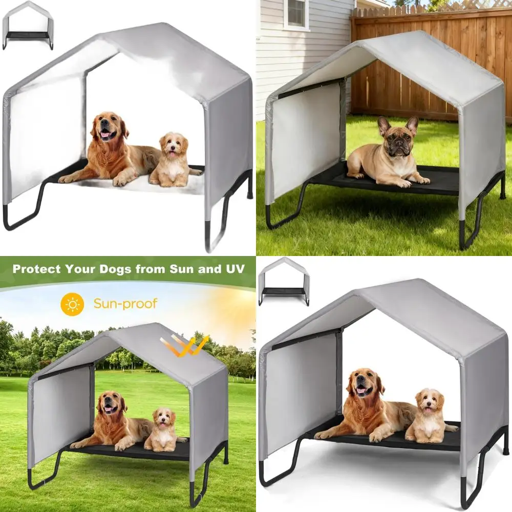

42 Waterproof Outdoor Dog House for All Breeds with Elevated Bed, Suitable for Dogs, Cats, and Small Animals in Grey