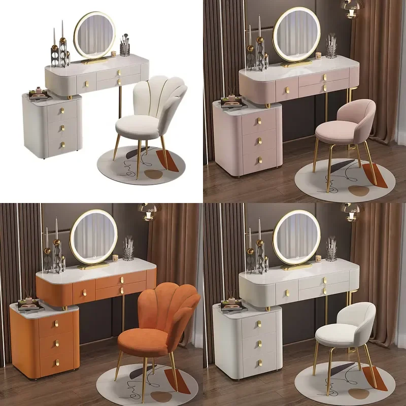 High Quantity Bedroom Furniture Vanity Makeup Dressing Table with LED Mirror Minimalist Cream Style Dressing Table for Girls