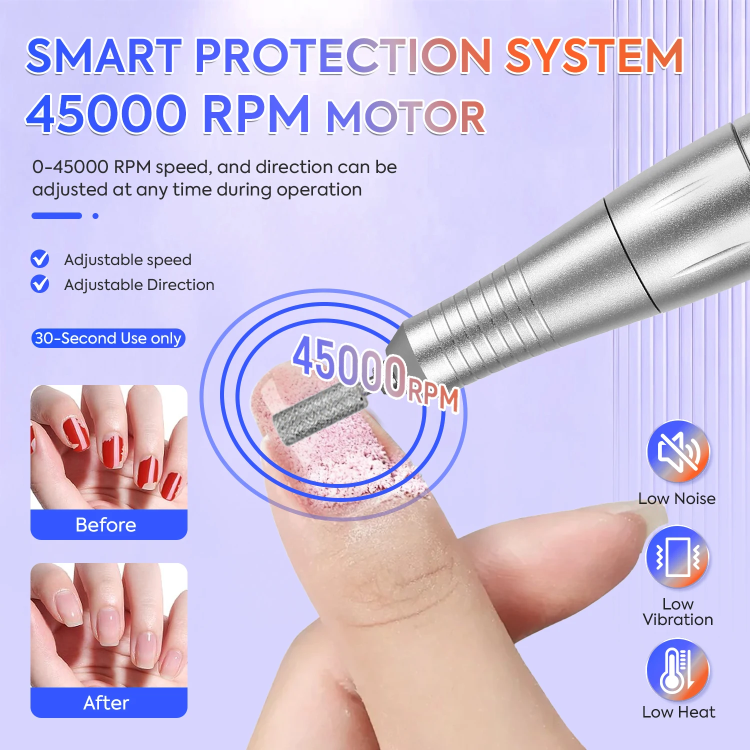 45000rpm profissional recarregável elétrica máquina de broca do prego portátil sem fio arquivo de unhas para unhas de gel acrílico remover