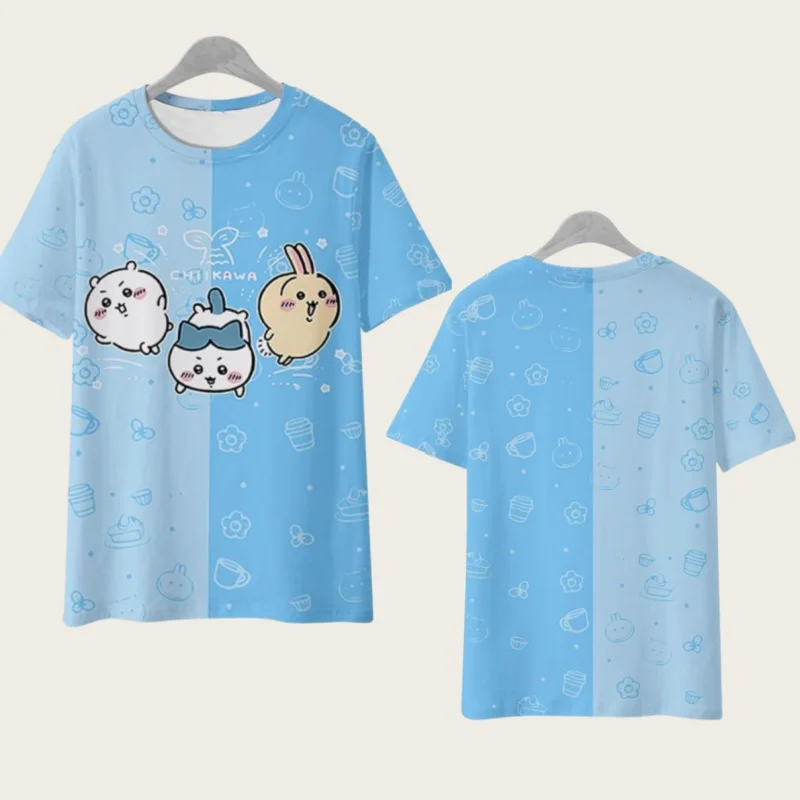 Chiikawa ist überall hier! Weiche, niedliche Cartoon-3D-Print-T-Shirts für Erwachsene Paare, Sportliche Freizeitkleidung, atmungsaktiv, kurze Ärmel, Familien-Matching – Detail 7