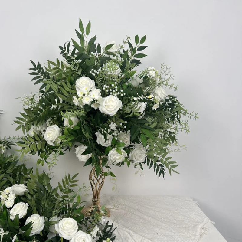 النباتات الخضراء كرة زهرية اصطناعية الورد الأبيض ترتيب الخضرة الزفاف الديكور الجدول محور كرة زهرية الطريق الرائدة #6