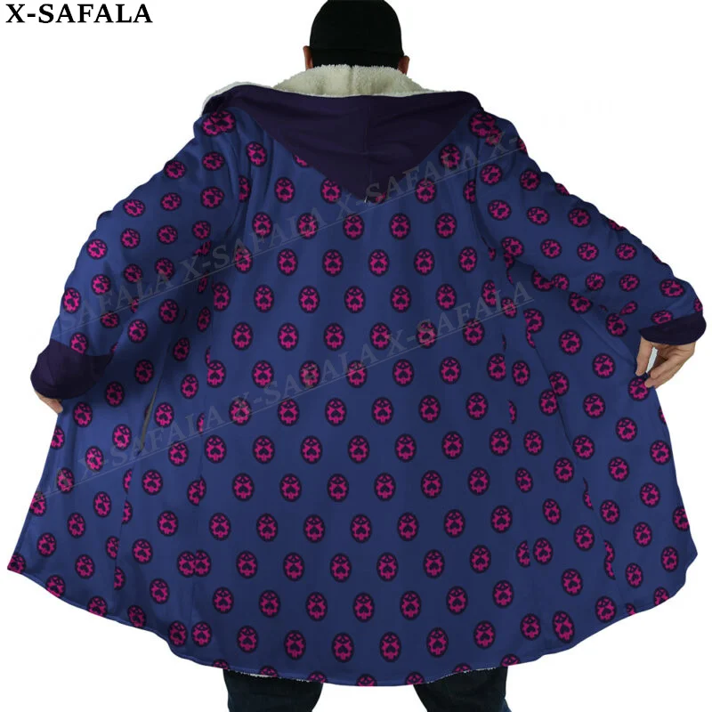 Anime Jojo Bizarre Adventure soprabito cappotto 3D stampa spessa caldo mantello con cappuccio da uomo in pile antivento Unisex Casual-3