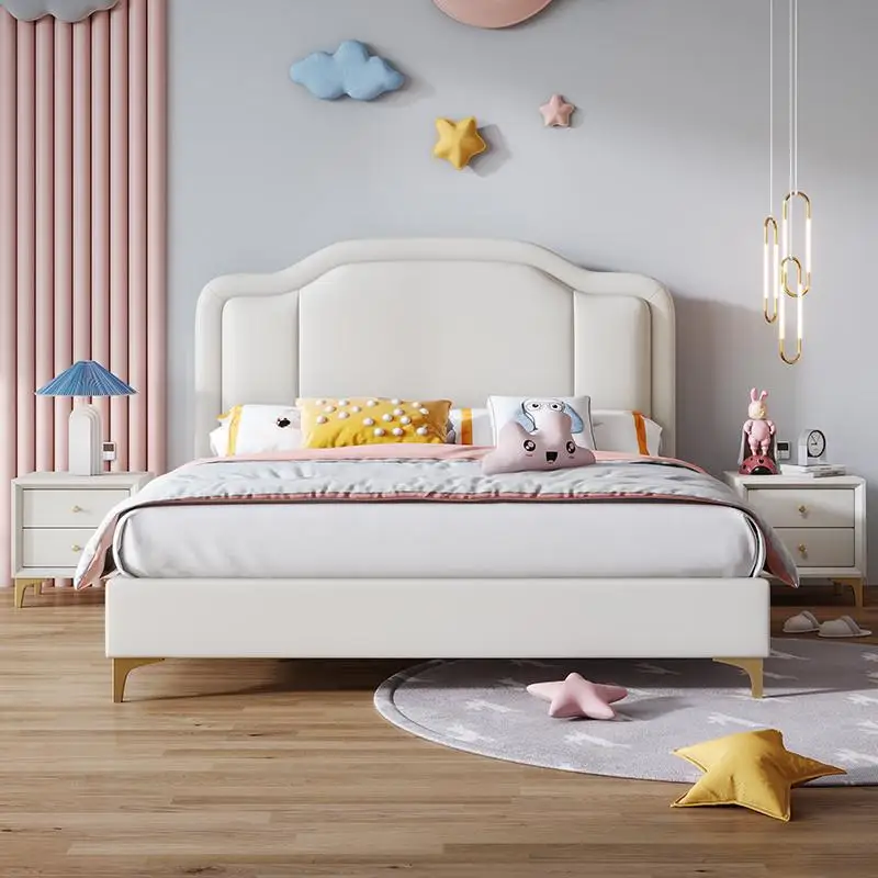 

Now simple children's soft bag leather bed, Internet celebrity leather art princess style double bed