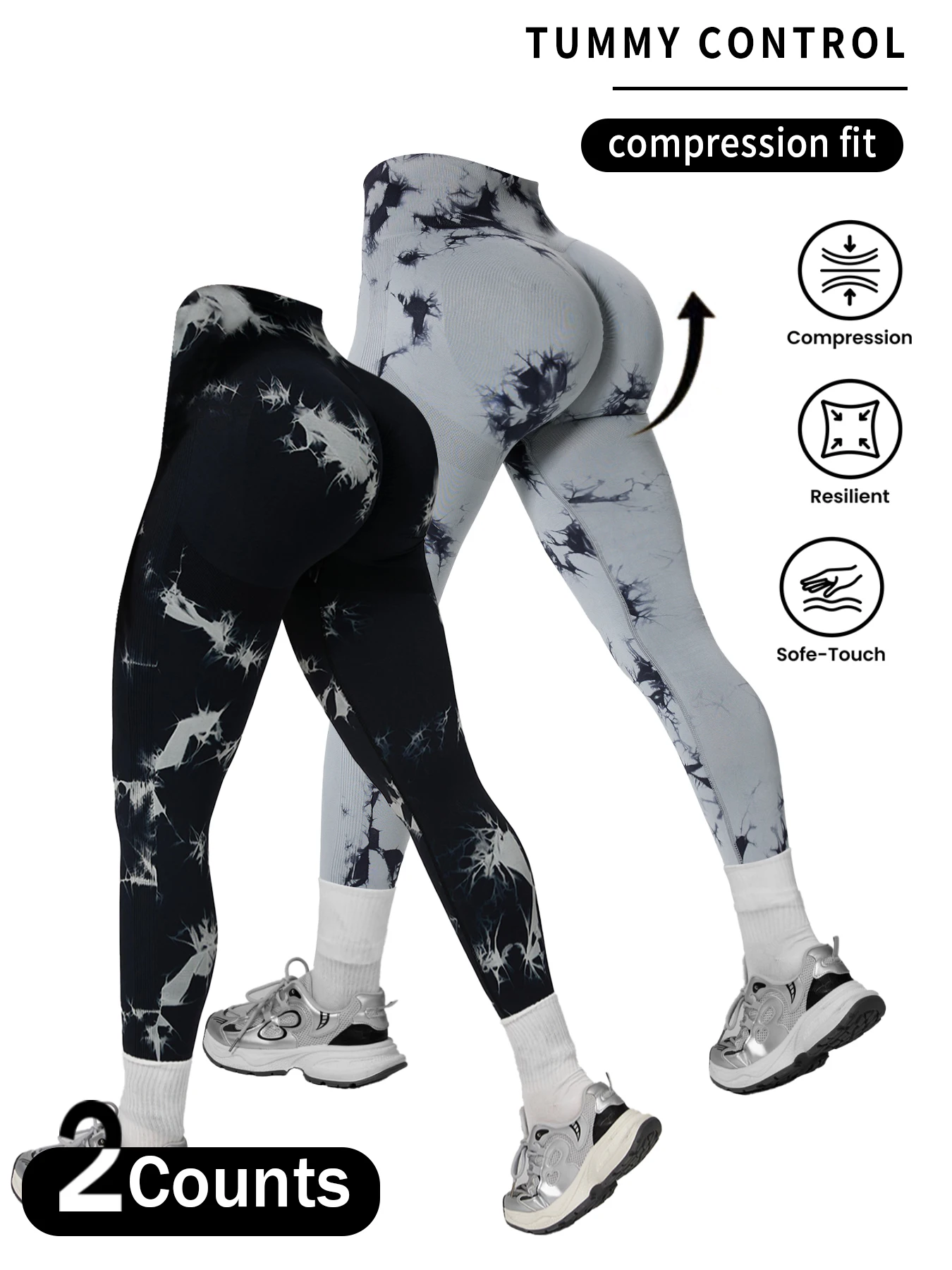 

Бесшовные высокоэластичные спортивные леггинсы для женщин, 2 шт., леггинсы для йоги с завязками на животе и подтяжкой ягодиц