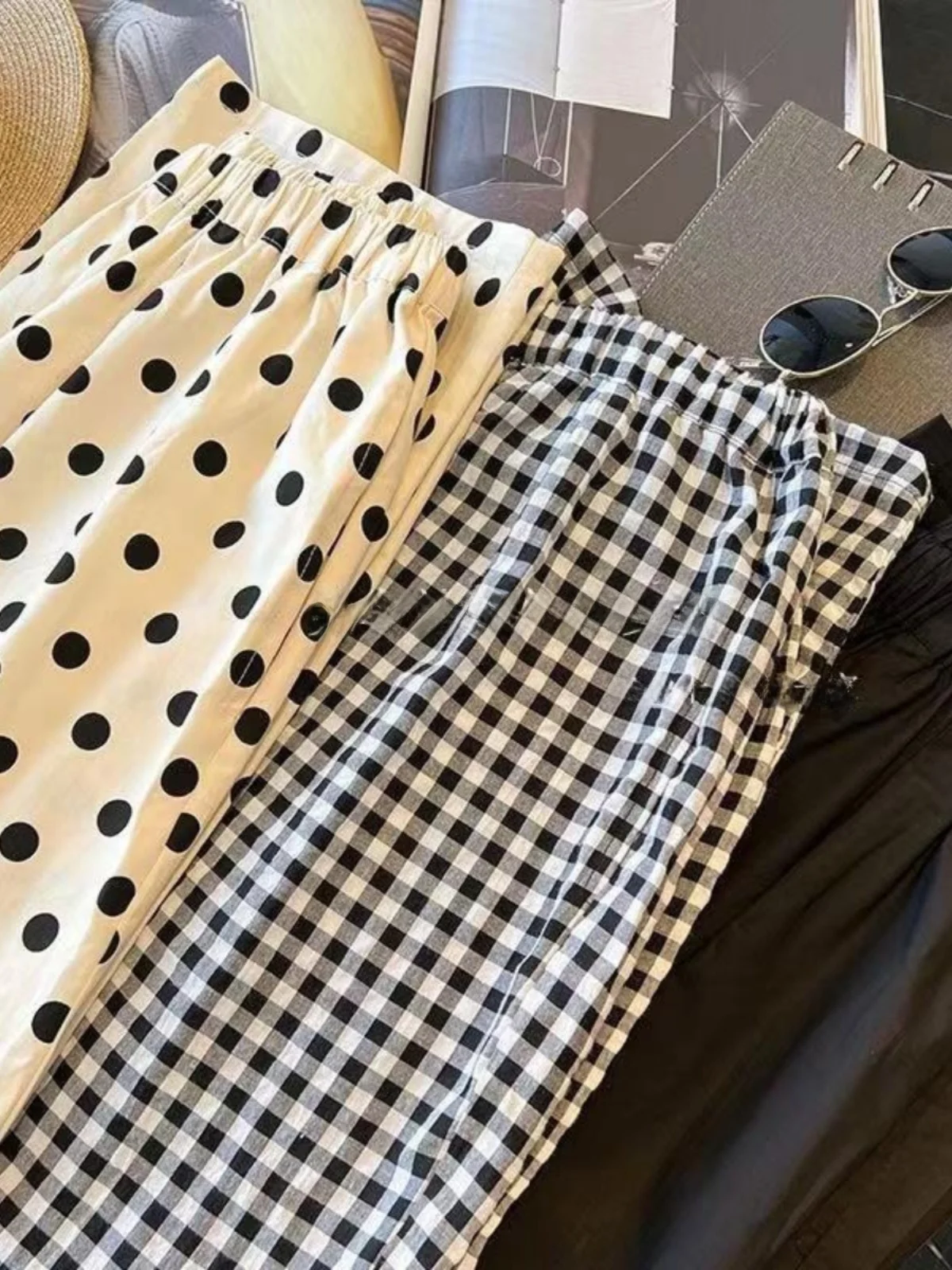 Pantaloni Larghi Casual a Pois in Lino con Elastico, Rinfrescanti, che Nascondono le Imperfezioni e Snelliscono, per Donne Taglie Forti