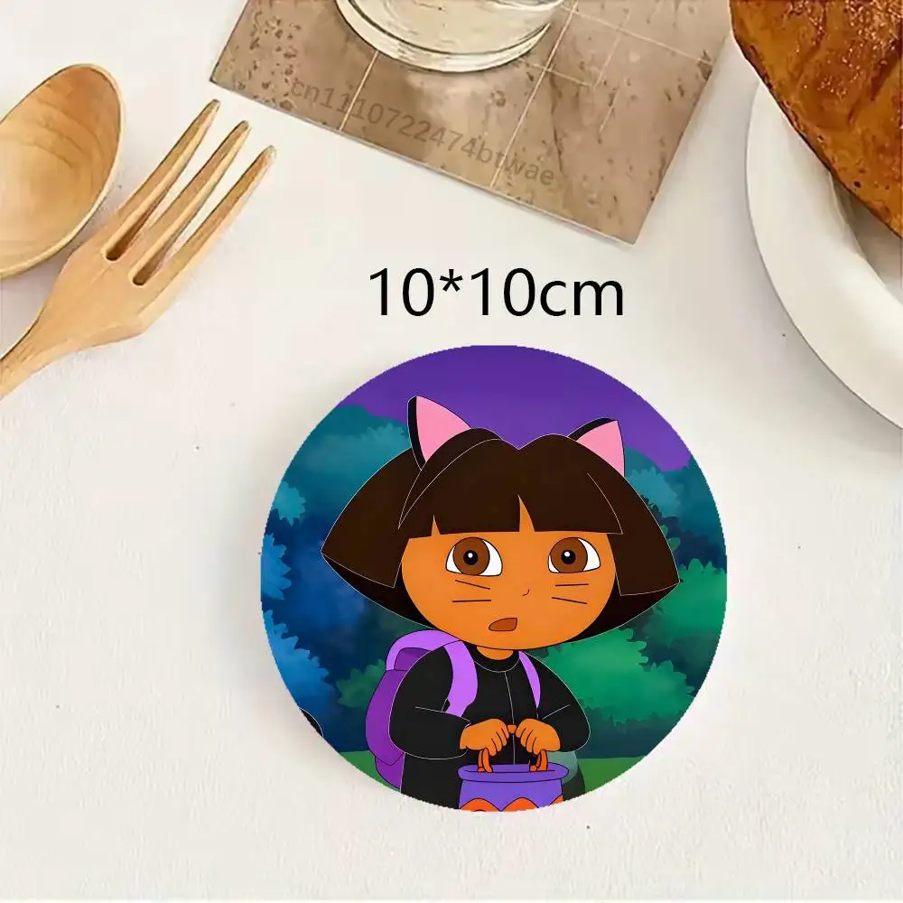Cartoon D-Dora the Explorer Wood Coaster Mug Tea Coffee Cup Pad Heat Resistant Placemats Tableware Decoration