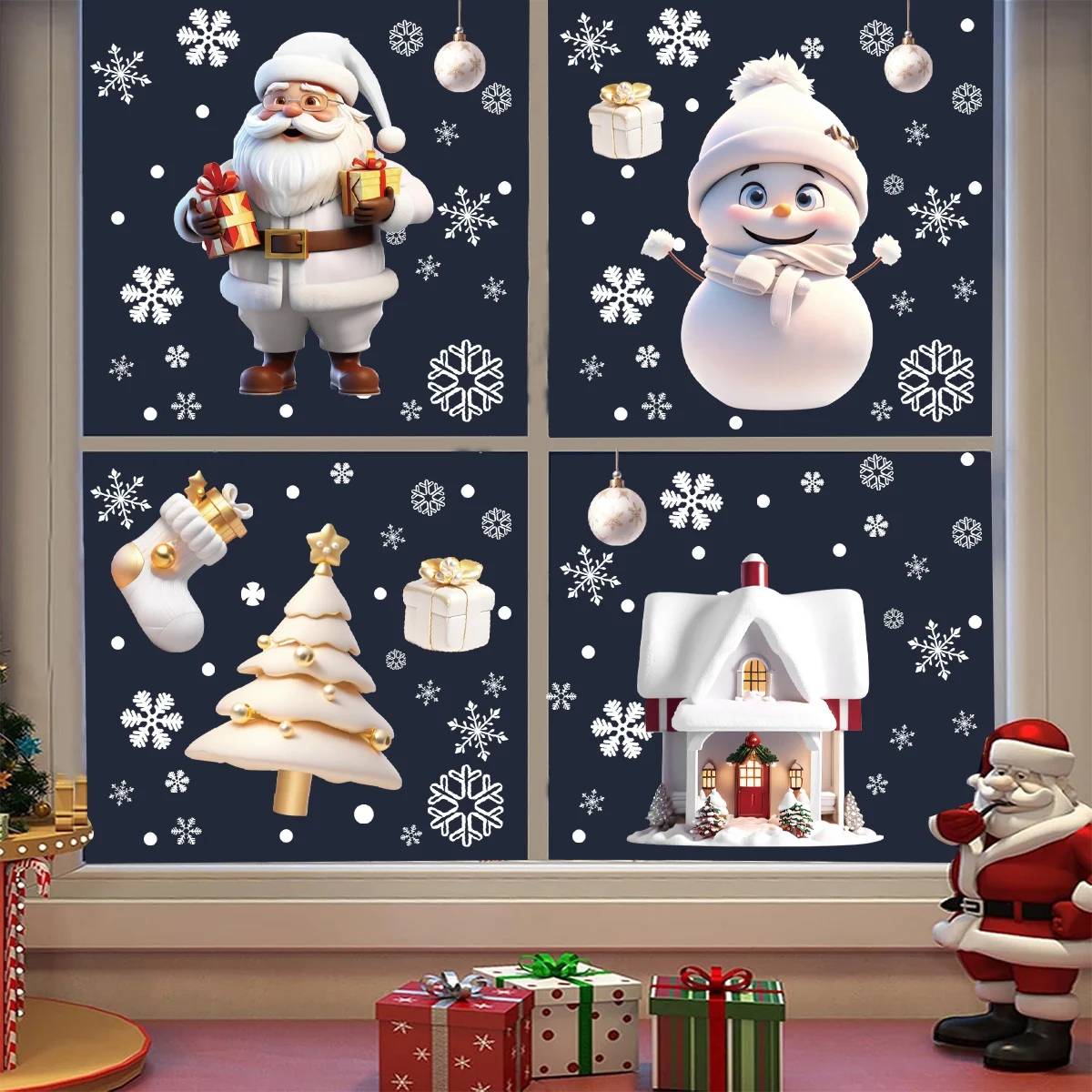 Weihnachts-Fensteraufkleber, Weihnachtsmann, Weihnachtsbaum, Fensterglas-Aufkleber für Winterurlaub, Weihnachtsornament, Navidad Noel, Neujahr 2026