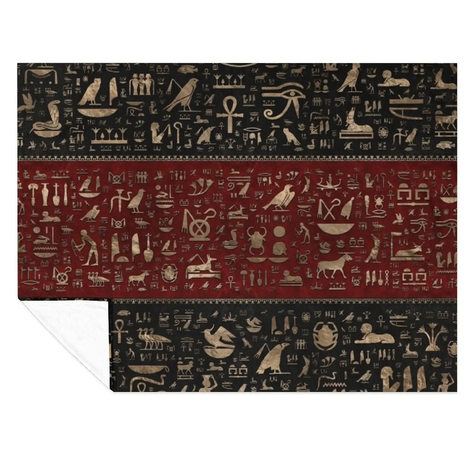 

Ancient Egyptian hieroglyphs - Black and Red Leather and gold Throw Blanket Thins Quilt Luxury Brand Blankets