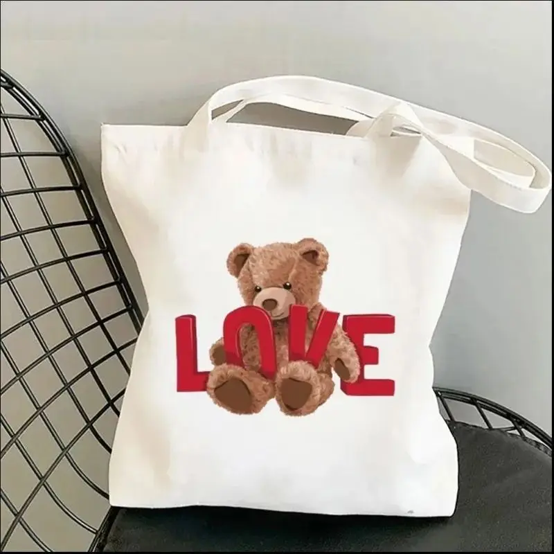 Harajuku Cute Bear Art Shoulder Bags Kawaii Fashion Tote Handbag Canvas Girl Environmental Large Capacity Portable Shopping Bag