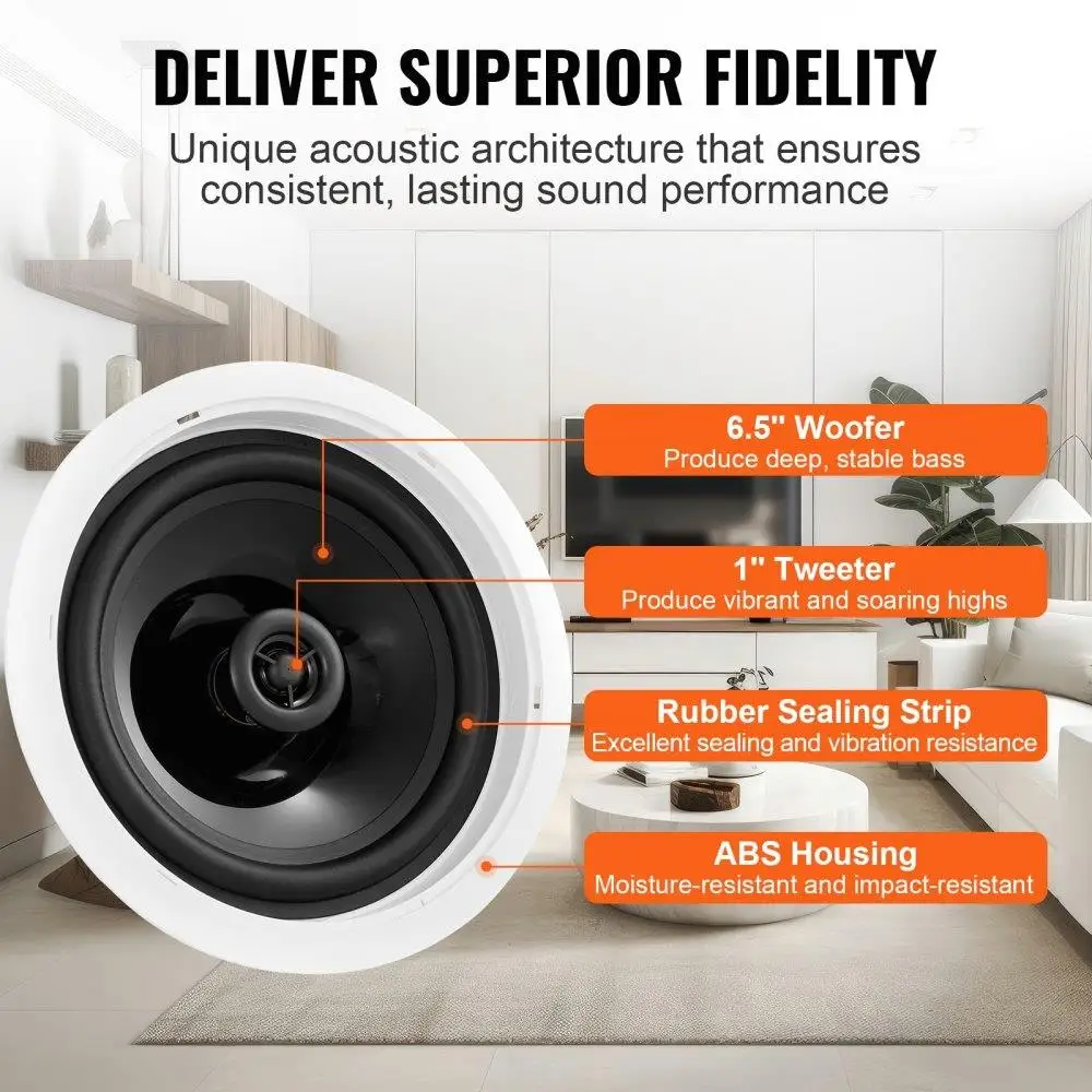 150W 6.5'' Flush Mount Ceiling & In-Wall Speakers, 8Ω, 89dB for home , Kitchen, Living Room & Outdoor Sound