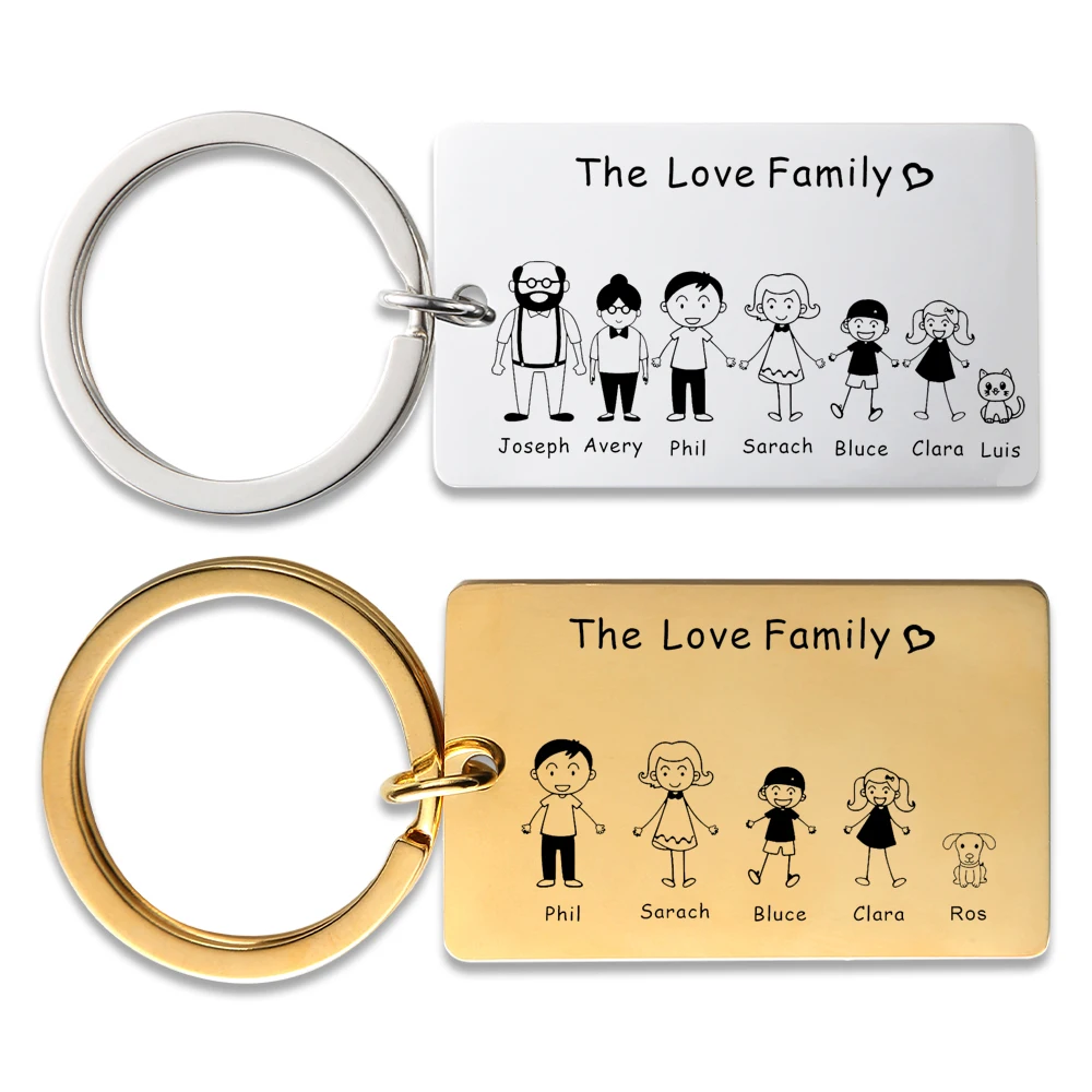 Custom Keychain Engraved Personalized Family Gifts For Parents Children Present Keyring Bag Charm Families Member Gift Key Chain