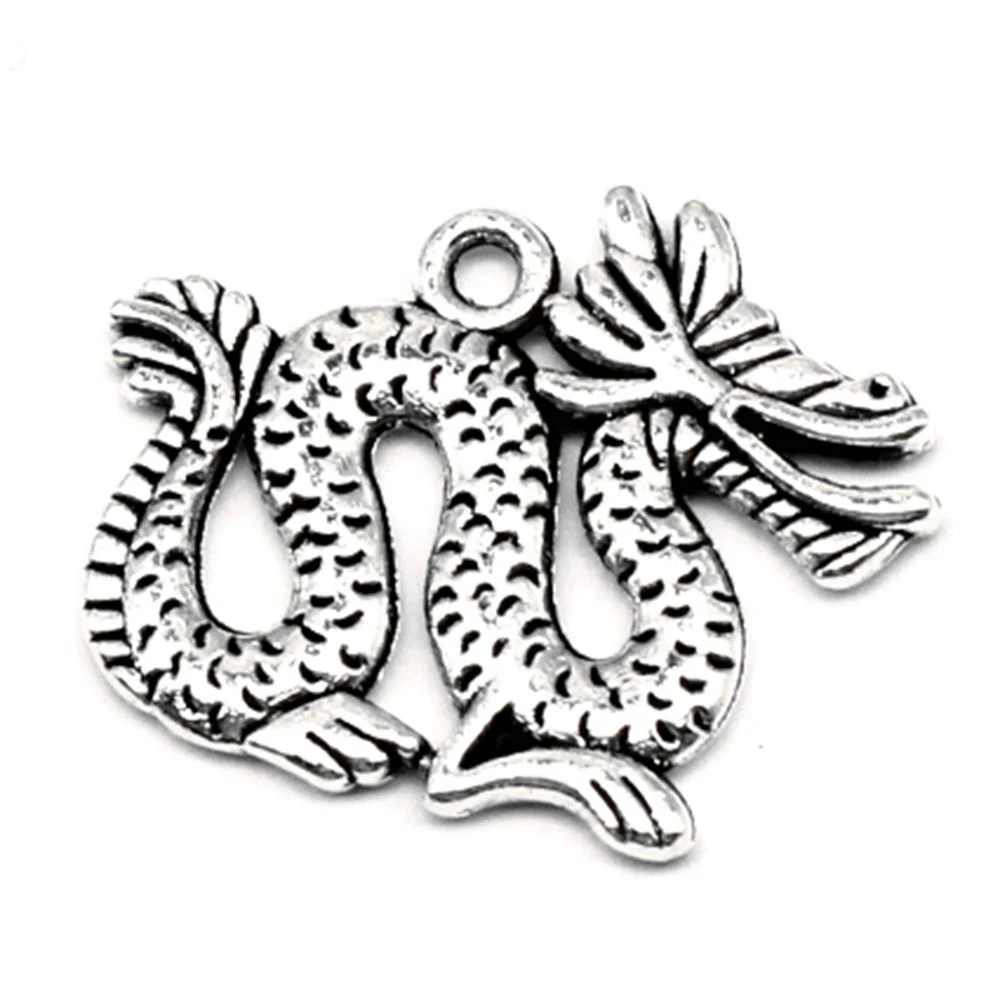 5pcs 20x24mm Dragon Charms Pendant For Necklace Make Accessories Diy Jewelry Antique Silver Color