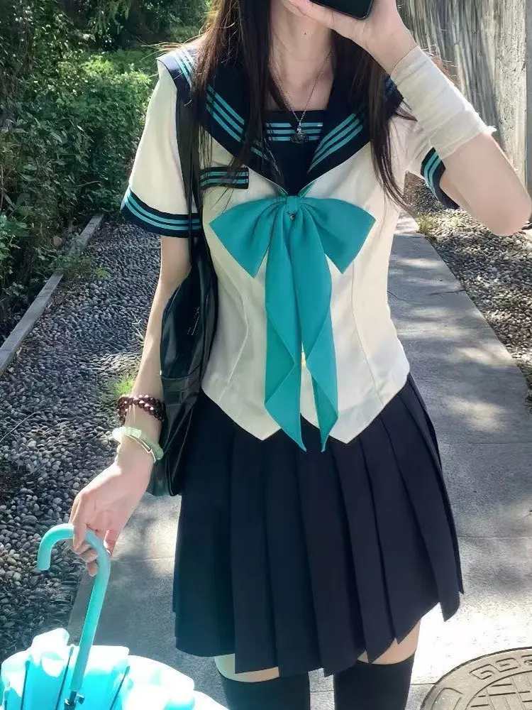 

Original Japanese Style JK Uniform Set with Pleated Skirt for Girls Student School Uniform Handmaiden Outfit Three-Piece Set