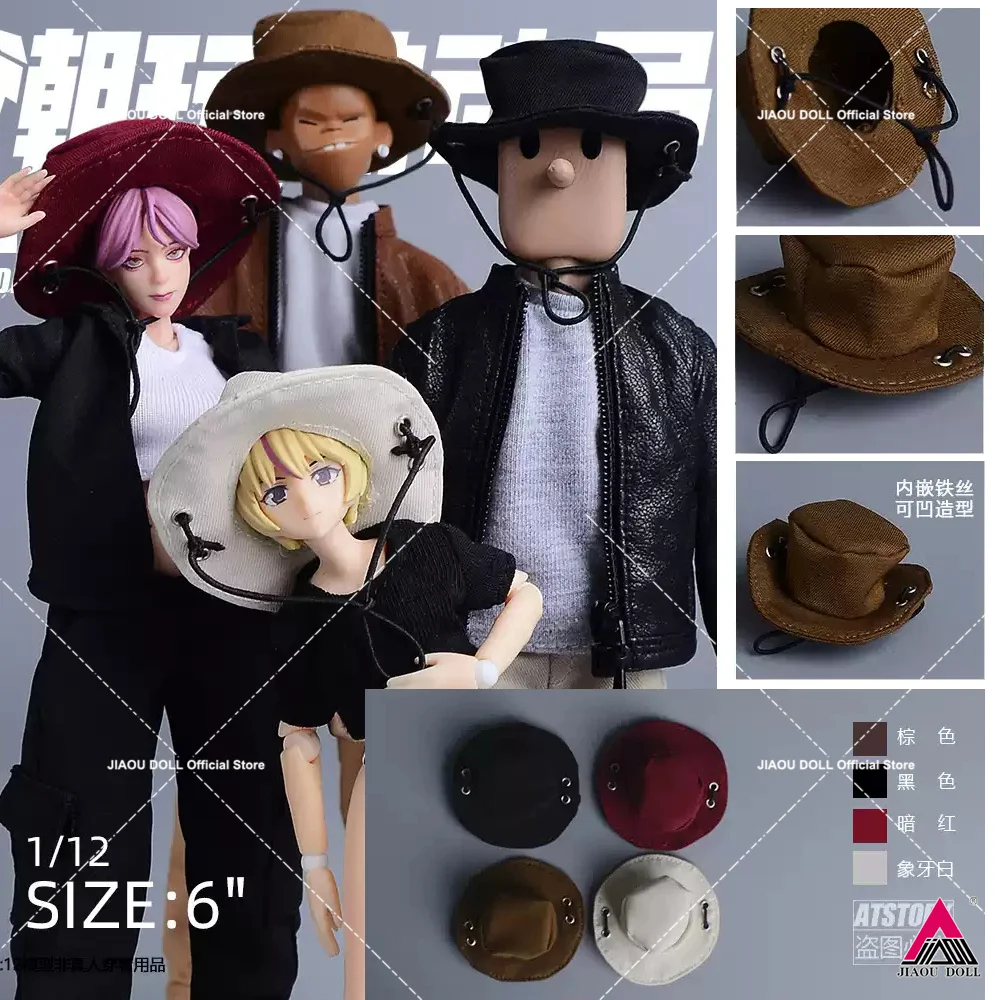 

In Stock 1/12Scale Versatile Round Hat Handsome Gentleman Hat Beach Hat Model Unisex Accessory Fit 6inch Action Figure Body Doll