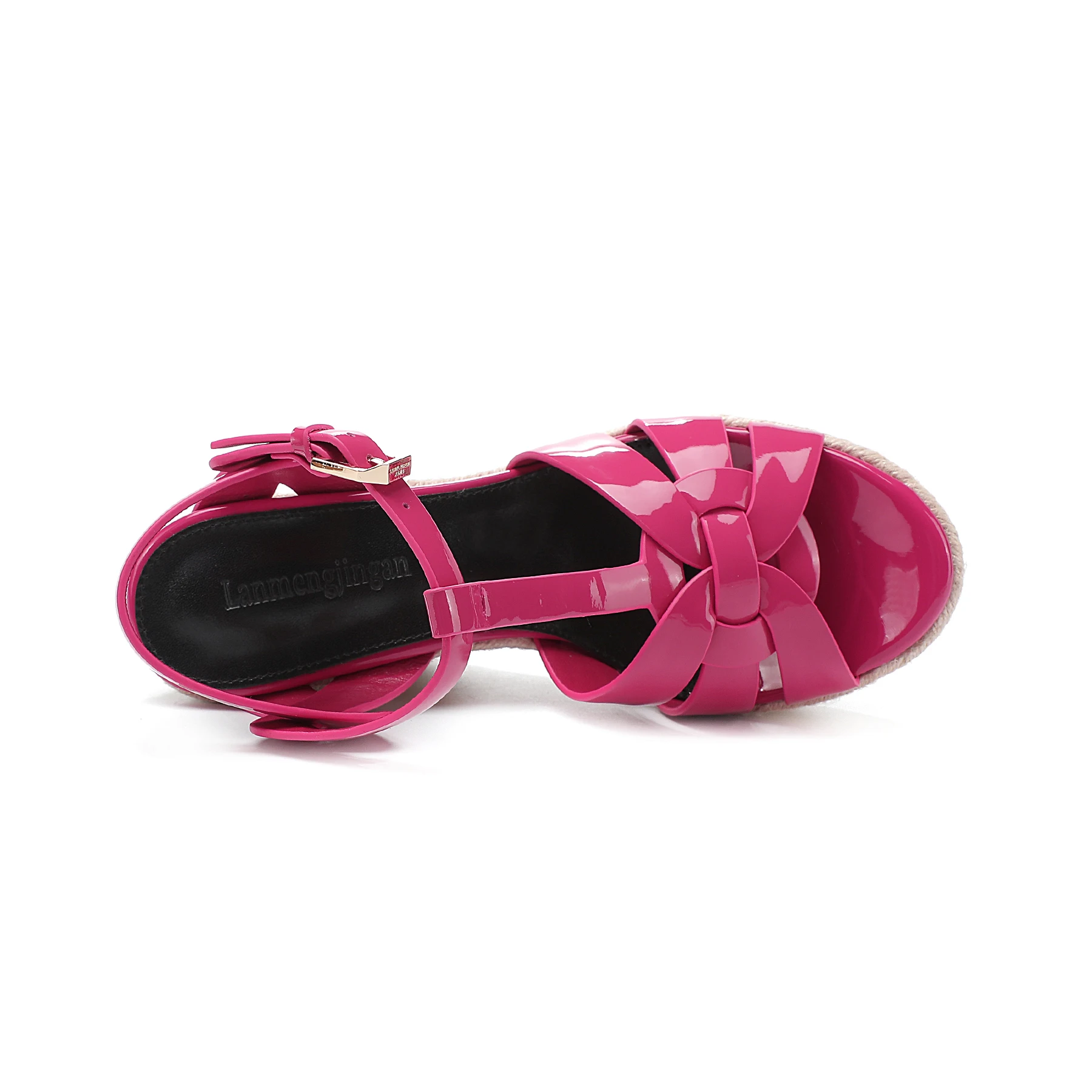Women's High Heel Thick Sole Sandals Summer New Women's High Heel Shoes Patent Leather Slope Heel Open Toe Heel Shoes
