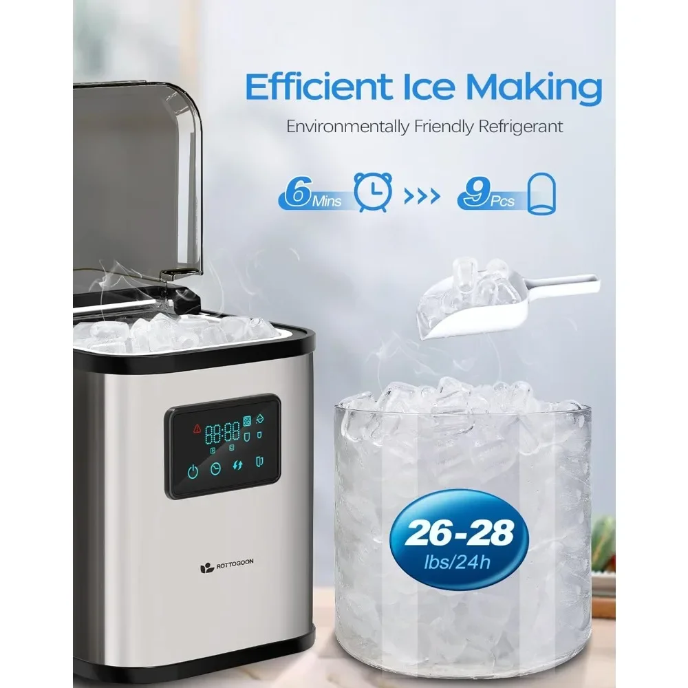 Encimera para hacer hielo, máquina para hacer hielo portátil, 28 libras/24 horas, con autolimpieza, reserva de tiempo, incluye cuchara y cesta