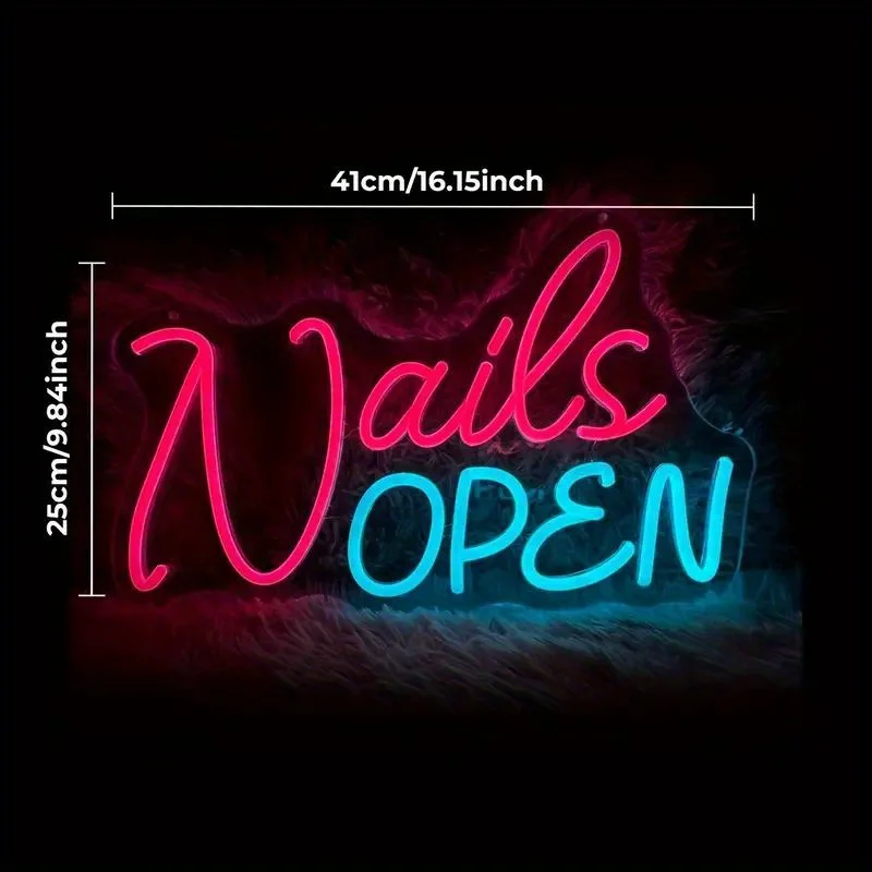 Nails OPEN Neon Sign, USB Powered Dimmable Salon Led Sign Accessories Nail Salon Sign Nail Salon Decor Wall Decor Windows