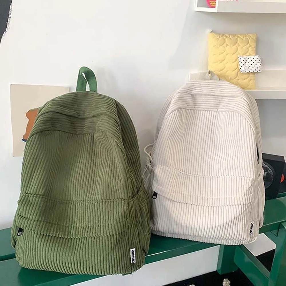 

Lightweight Corduroy Backpack Large Capacity Portable Solid Color School Bag Adjustable Japanese Style Casual Students Daypack