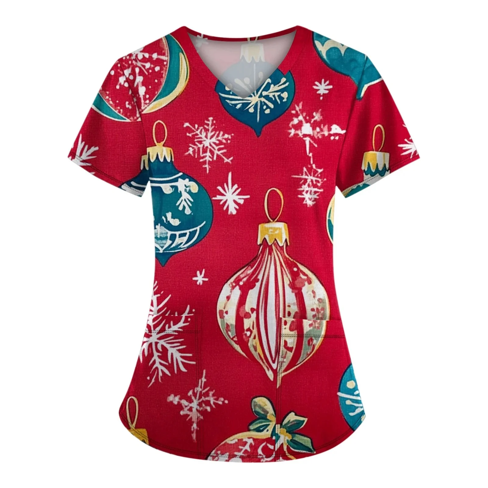女性用医療ユニフォーム、お祭りの雪片、クリスマスツリーのプリントパターン、高品質、お手入れが簡単、速乾性の服
