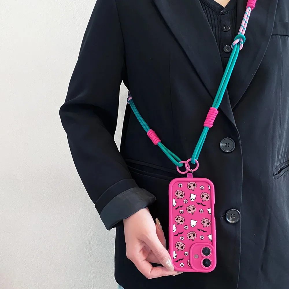Cxd5Fantasy Хэллоуин Призрак Ремешок Веревка Чехол для телефона для IPhone 16 15 14 13 12 11 17 Pro MAX XS XR 7 8 Plus Чехол с ремешком через плечо