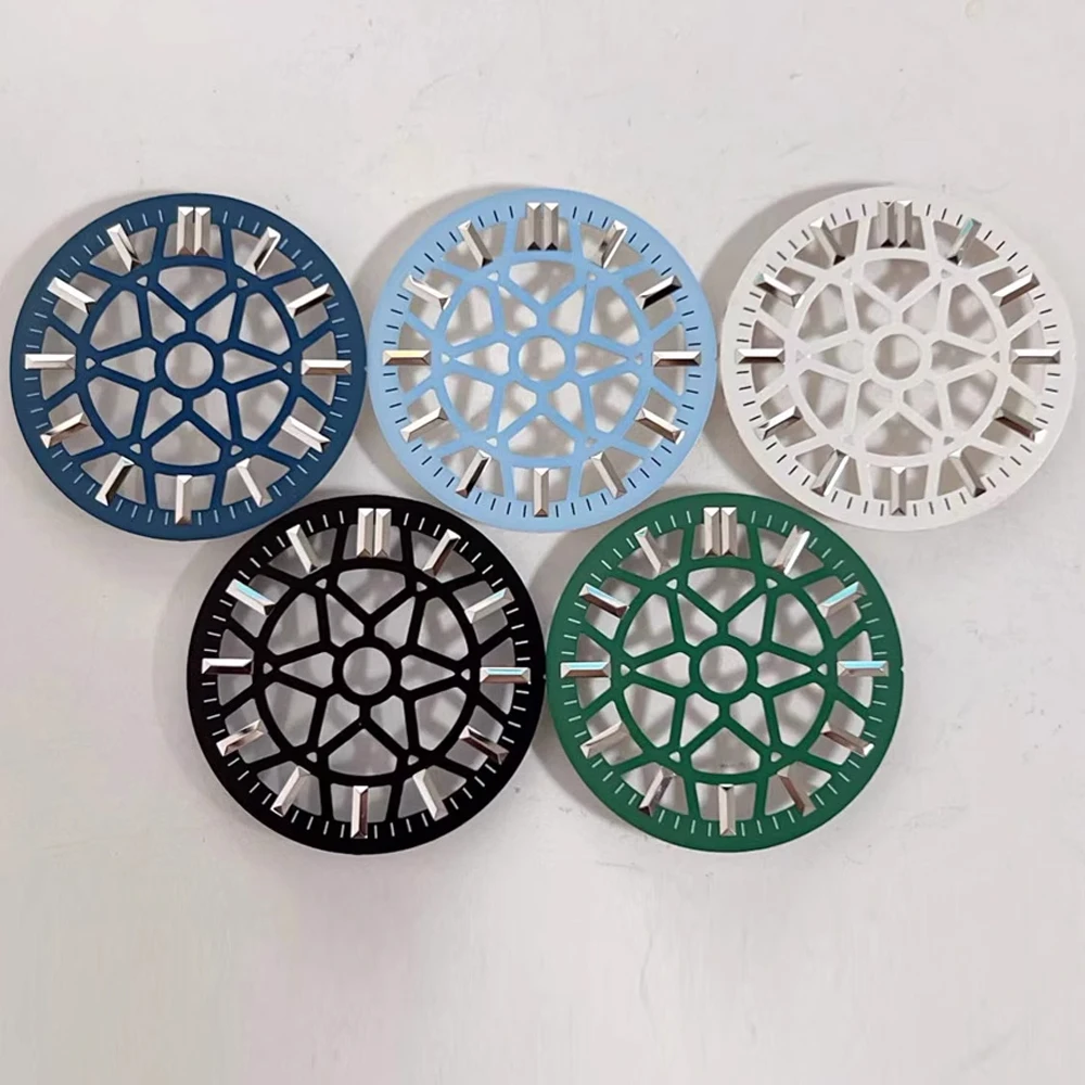 28.5mm Watch Dial, Without Luminous Hollow Dial NH35, for NH70 NH36 Movement 3D Nails Green Luminous Watch Faces Accessories