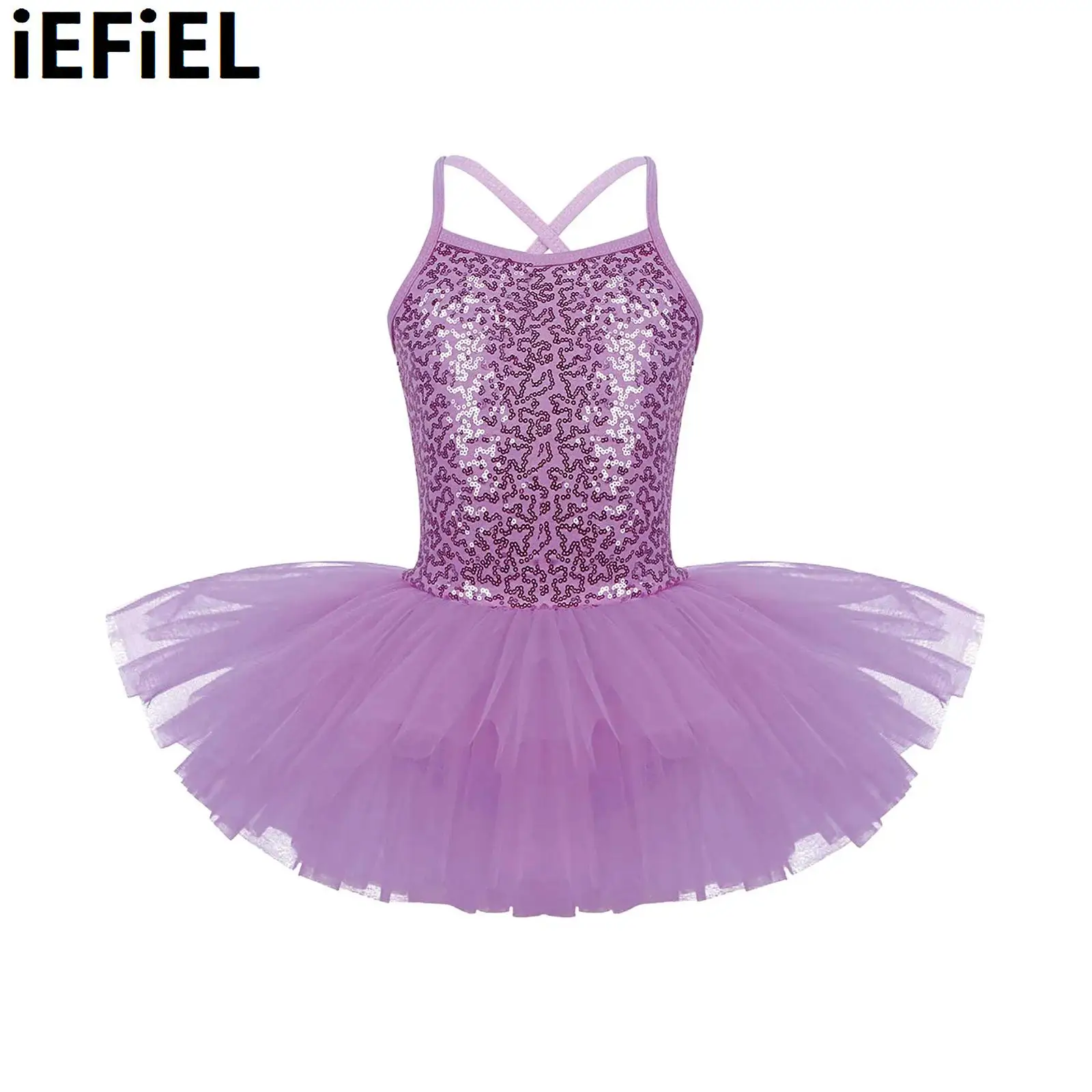 

Kids Girls Sequined Tutu Ballet Dance Leotard Dress Solid Color Suspender Skirt for Performer