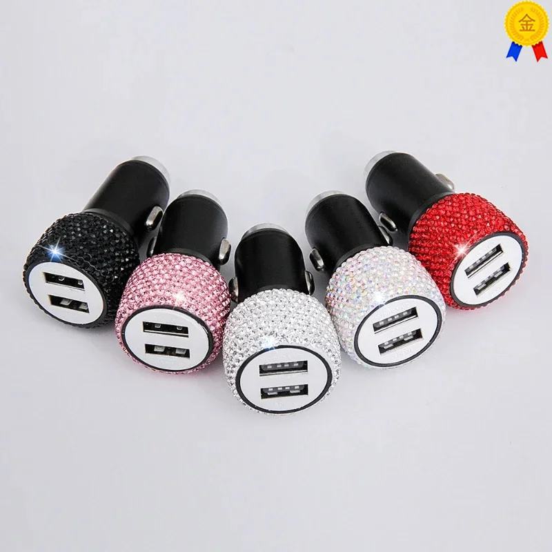 Car USB Charger Double End Plug Port To Meet Various Charging Needs Car Decoration Styling Diamond Car Accessories Interior