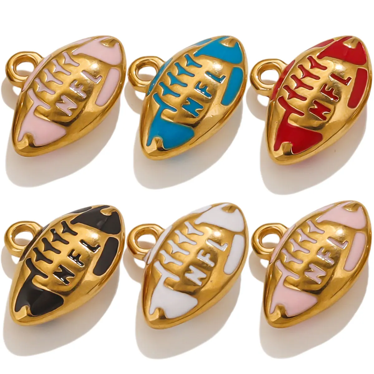 5 PCS Solid Gold Rugby Pendant Charm Enamel Drip Oil Connector DIY Necklace Keychain Jewelry Accessories Wholesale Found