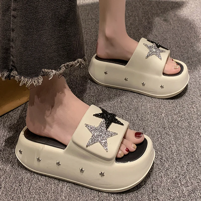 Summer Women Punk Slippers Garden Shoes Shine Star Decoration Slipper Outdoor Clogs Street Beach Sandal Casual Indoor Home Shoes