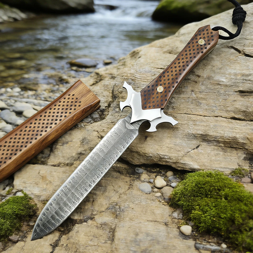 

High Hardness VG10 Damascus Blade Wood Handles Camping EDC Knife with Wood Sheath Travel Knife Climbing Knives EDC Survival Tool