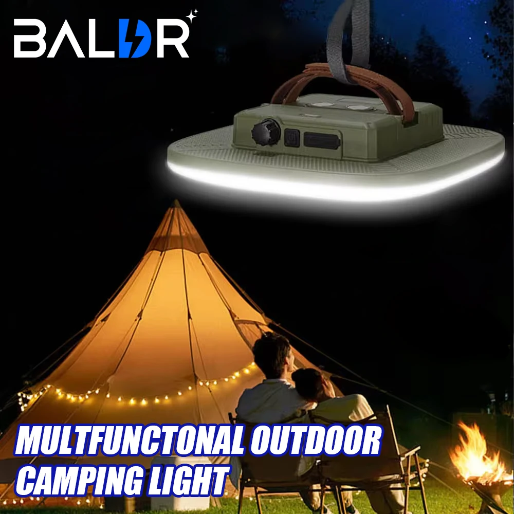 BRLDR-Lanterna de acampamento portátil LED, USB recarregável, Camping Light com saída USB, forte magnético, Searchlight de emergência ao ar livre