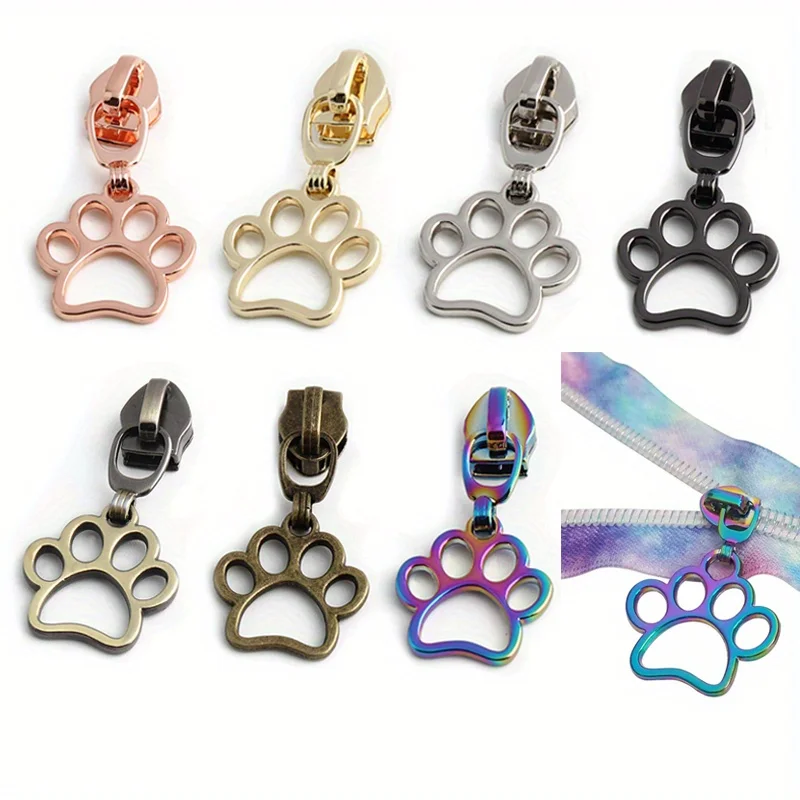 5pcs pet handbag paw print pattern clothing zipper puller rainbow color 5# nylon decorative pull tab crossbody bag belt slider