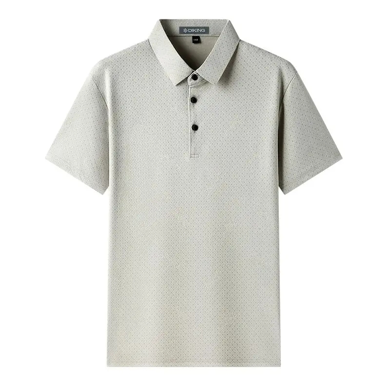 Middle Aged Men Summer Thin Jacquard Lapel Polo Shirt Soft Breathable Casual Tops