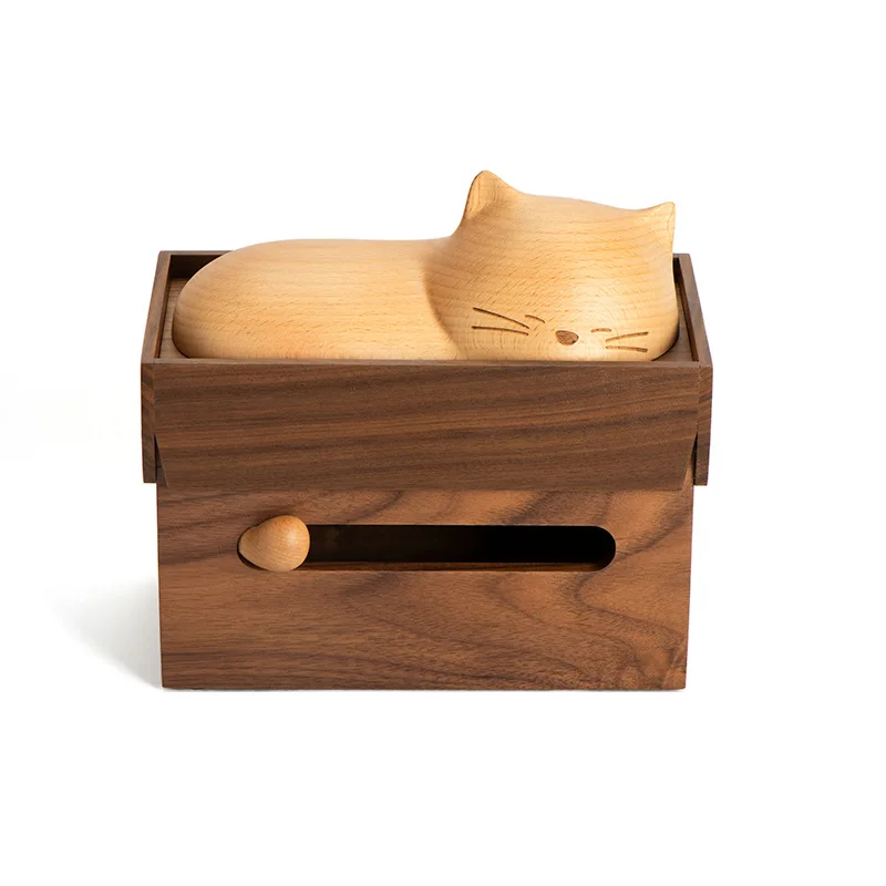 

Black Walnut Paper Drawer Box Creative Cat Solid Wood Tissue Box Solid Wood Dining Table Napkin Paper Box