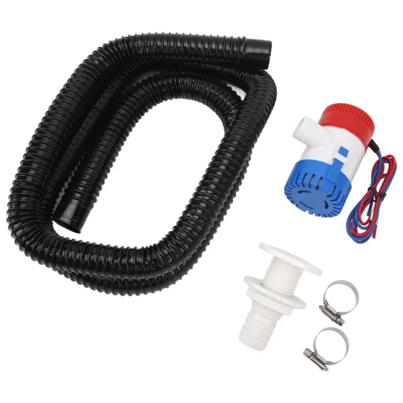 

Комплект сантехники шланга трюмного насоса 1100 галлонов в час, 12 В постоянного тока, черный комплект сантехники морского трюмного насоса с дренажной трубой 1‐1/8 дюймов для яхт RV