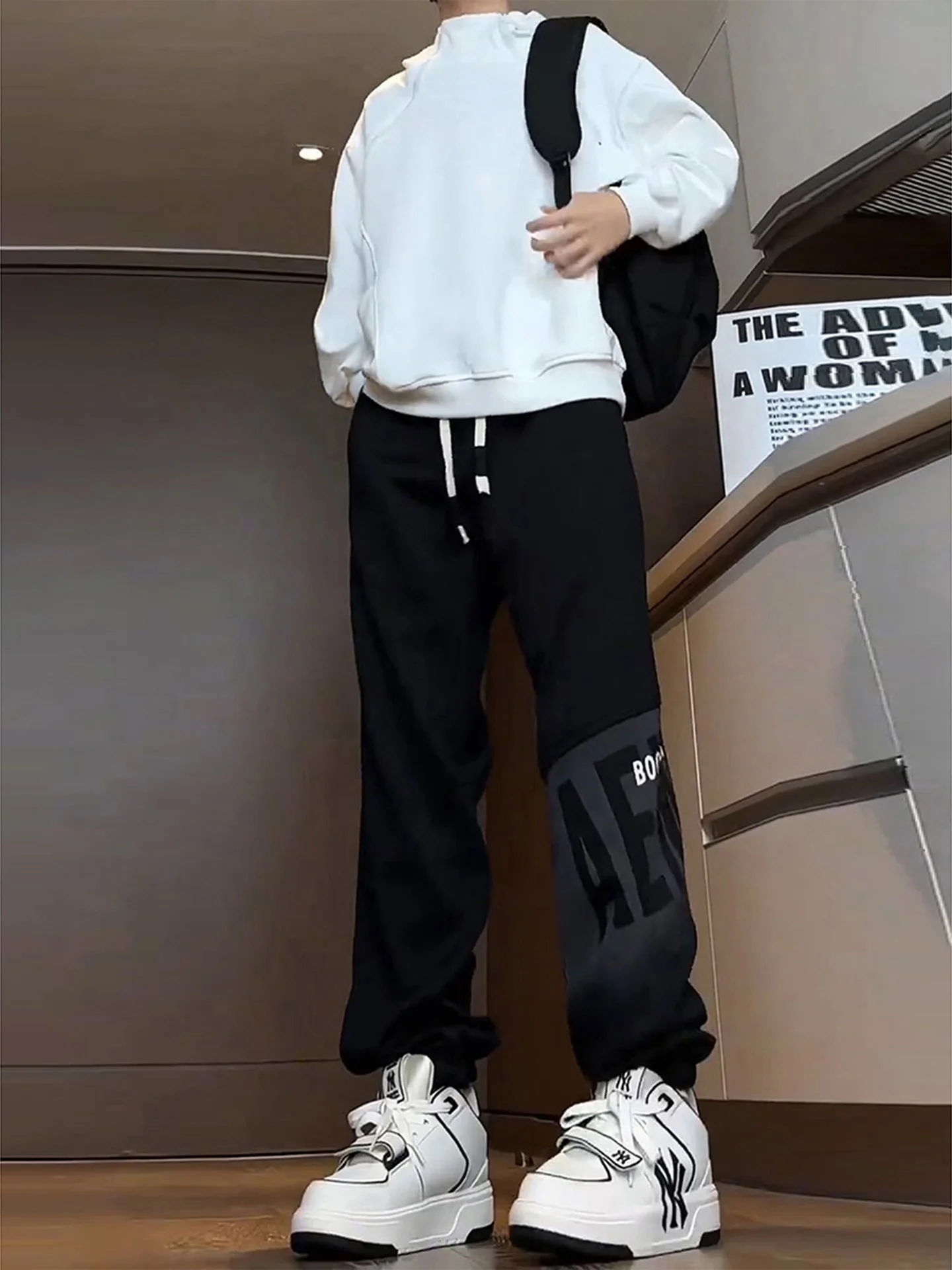 Cool American Sle Fce Lined Dstring Sweatpants for Men Casual Spor Straight Leg Pants for Teens And Young Adults
