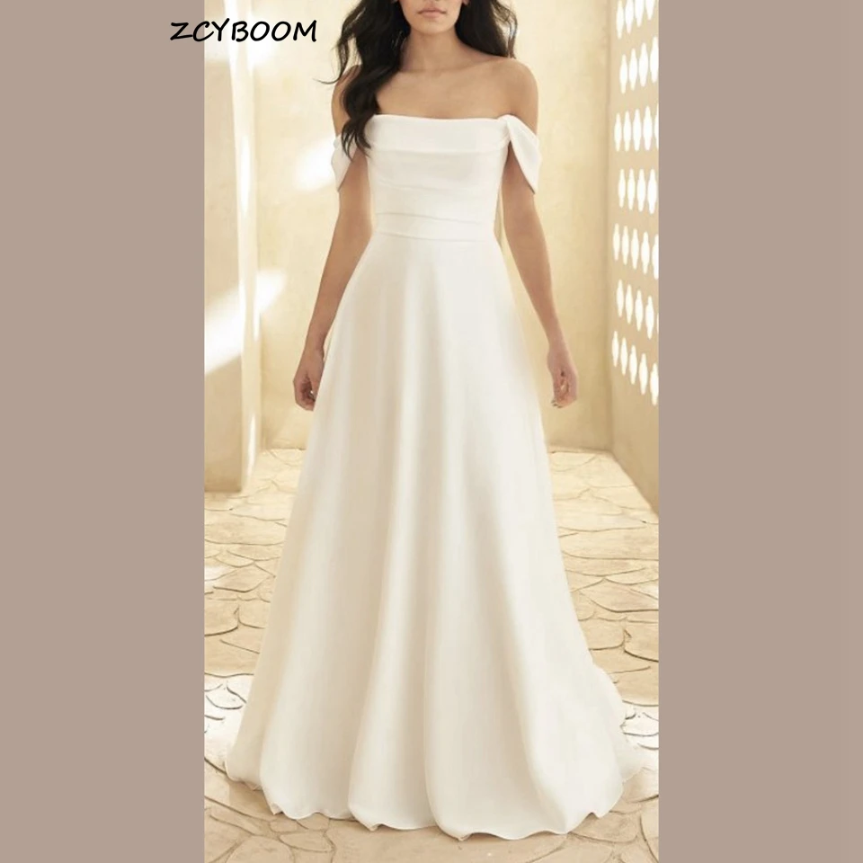 

Elegant Lvory Strapless Off The Shoulder Backless Wedding Dress 2023 Sleeveless Floor Length Sweep Train Zipper Bridal Gown