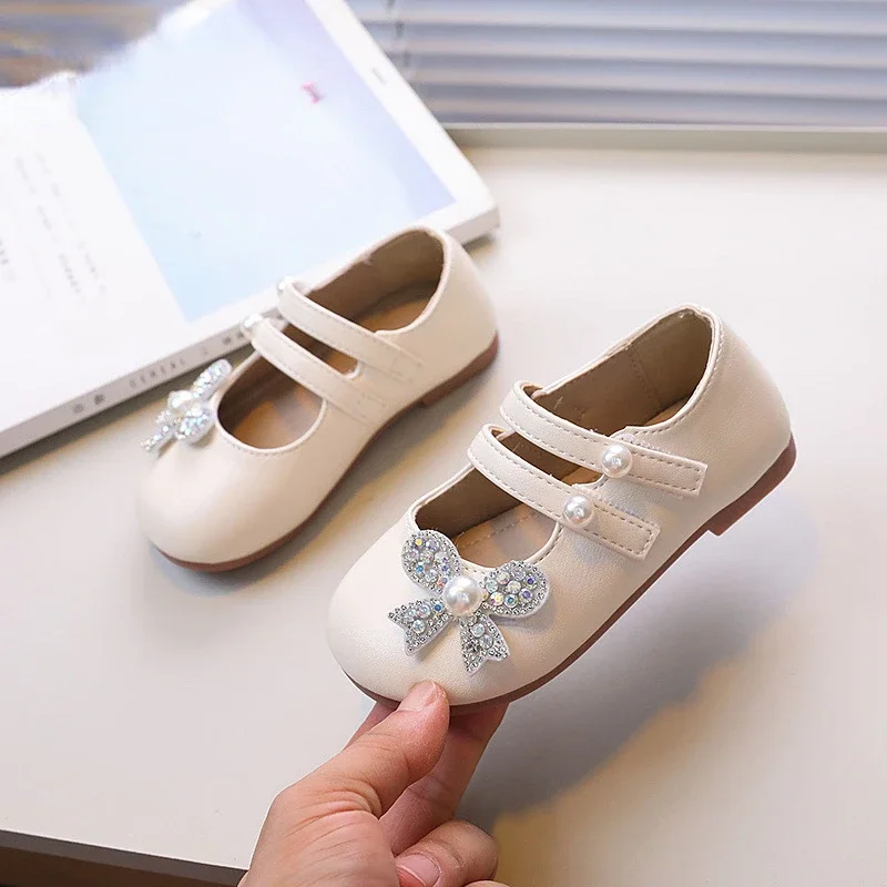 

Chic Girls Princess Leather Shoes New Causal Children's Flats Fashion Versatile Elegant Kids Party Shoes Round-toe Soft Bottom