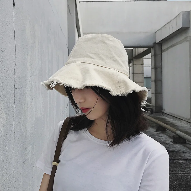 Wholesale Fisherman Hat Denim Women\'s Summer Sunshade Hat Hardened Edge Basin Hat Foldable Washable Cloth Hat