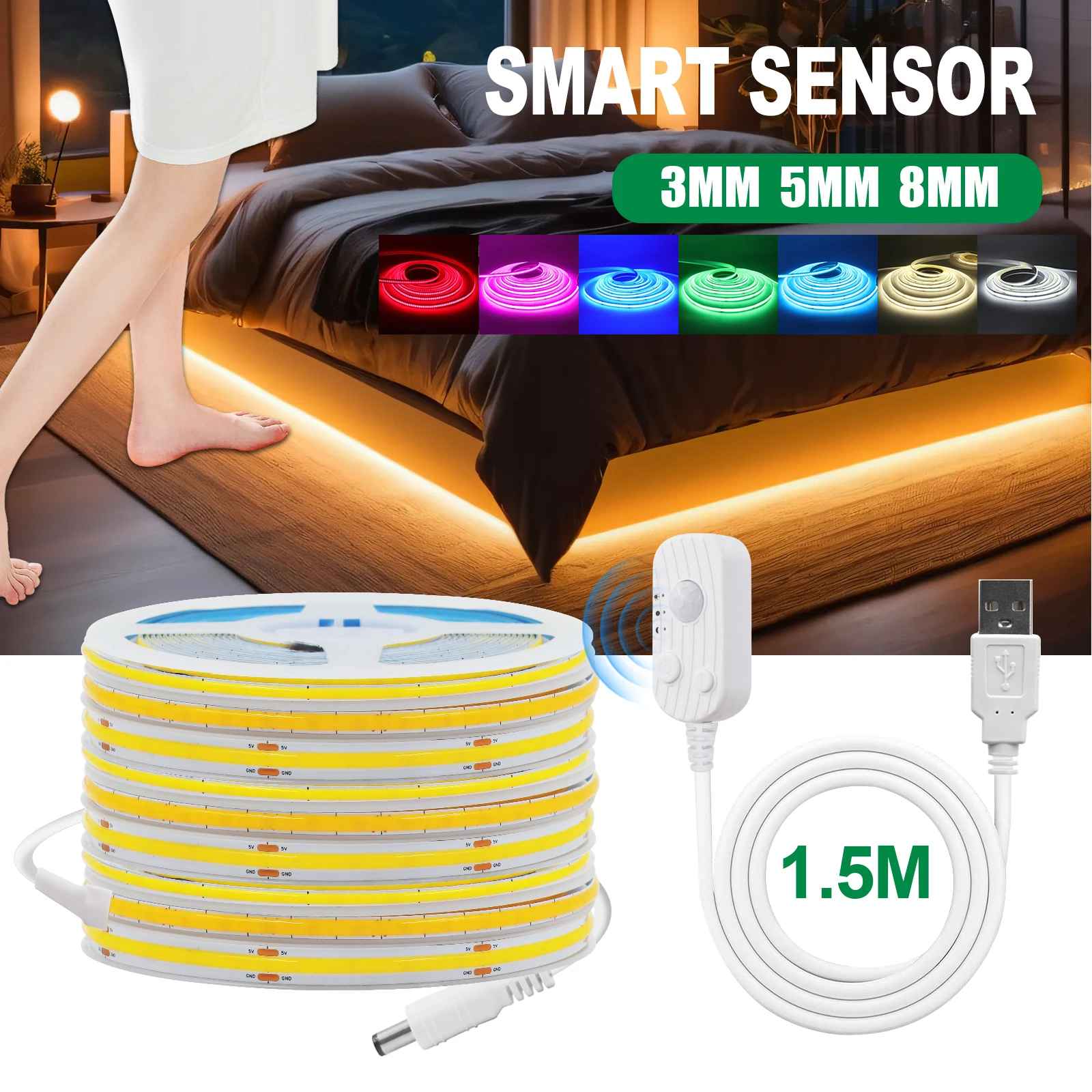 

Датчик движения 5 В USB COB полоса 3 мм 5 мм 8 мм зеленый/белый/голубой ледяной/розовый/желтый/розовый гибкая лента веревка спальня домашний декор свет